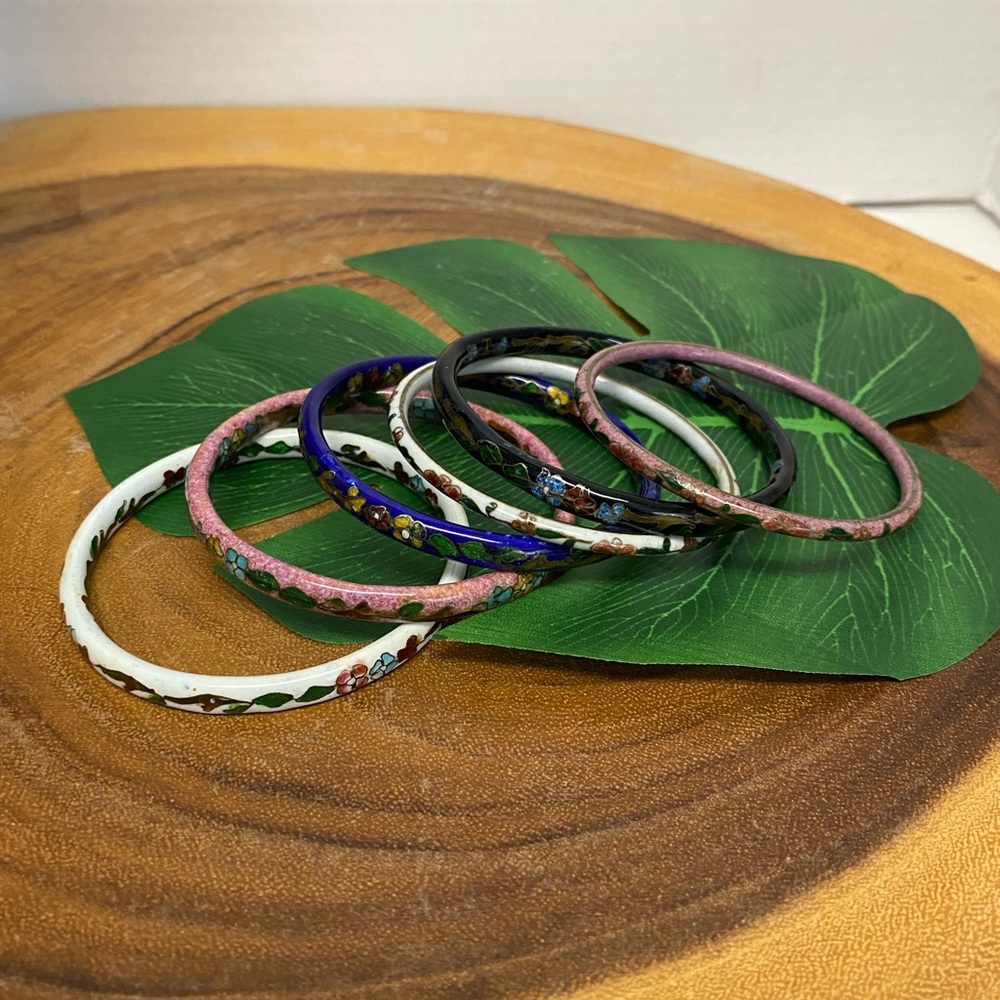 Retro Bohemian Enamel Inlay Bangle Bracelets 6pcs - image 1